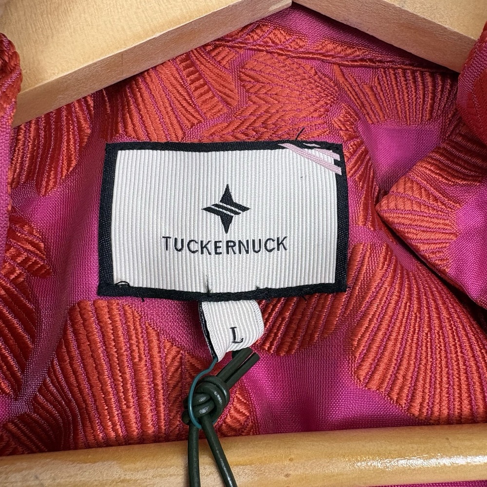 Tuckernuck Red Fil Coupe Palmerston Dress Sz L Brocade Floral Ruffle Hem - Picture 3 of 8